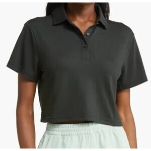 OUTDOOR VOICES Women's Birdie Crop Polo Shirt XXS Black Pique NWT